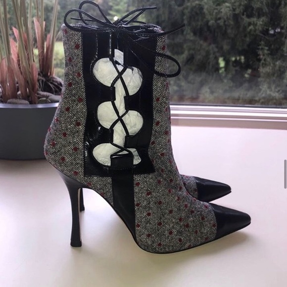 Manolo Blahnik Shoes - NWT Manolo Blahnik Woven Pointed Toe Ankle Boots